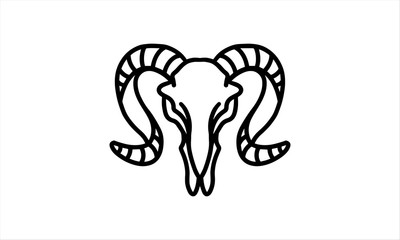 Wall Mural - Goat Skull circular horn hand drawn from the front. Line art vector illustration