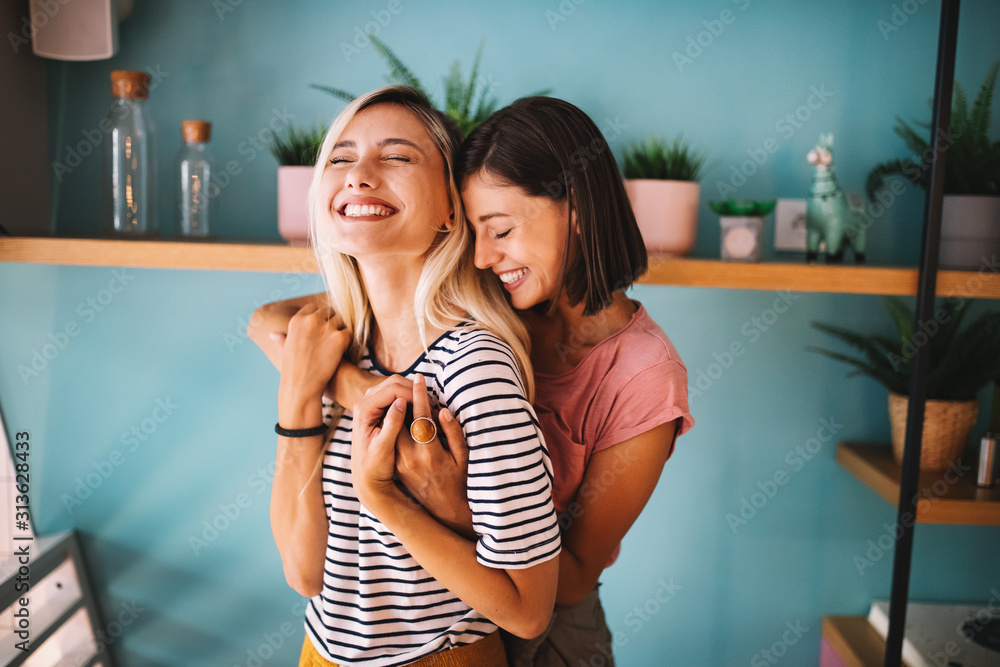 LGBT Lesbian couple love moments happiness concept - obrazy, fototapety, plakaty 