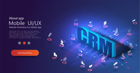 Wall Mural - crm isometric banner. internet business strategy. customer relationship management concepts. busines