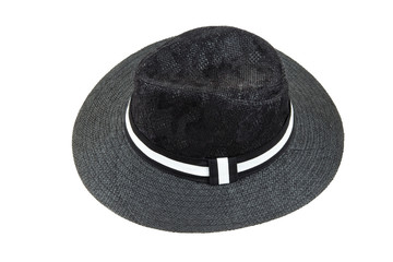 straw black  hat with white stripe