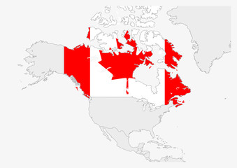 Wall Mural - Canada map highlighted in Canada flag colors