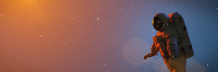 Wall Mural - astronaut in outer space, spaceman lit by the sun