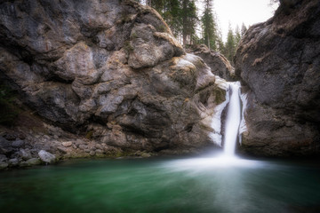 green water in the pool below the buchenegg waterfall, Allgaeu Alps, Steibis, Germany