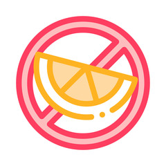 Sticker - Allergen Free Sign Citrus Vector Thin Line Icon. Allergen Free Food Linear Pictogram. Crossed Out Mark With Piece Of Lemon Lime Orange Healthy Produce. Illustration