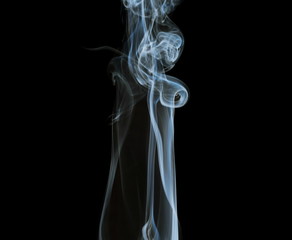 Blue white smoke isolated on black background, clipping path