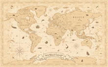 World Map Vintage Old-Style - Vector - Layers