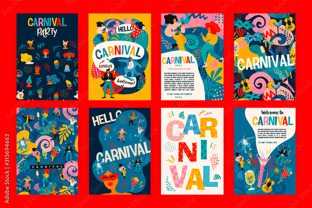 Hello Carnival. Vector set of illustrations for carnival concept and other use. - obrazy, fototapety, plakaty 