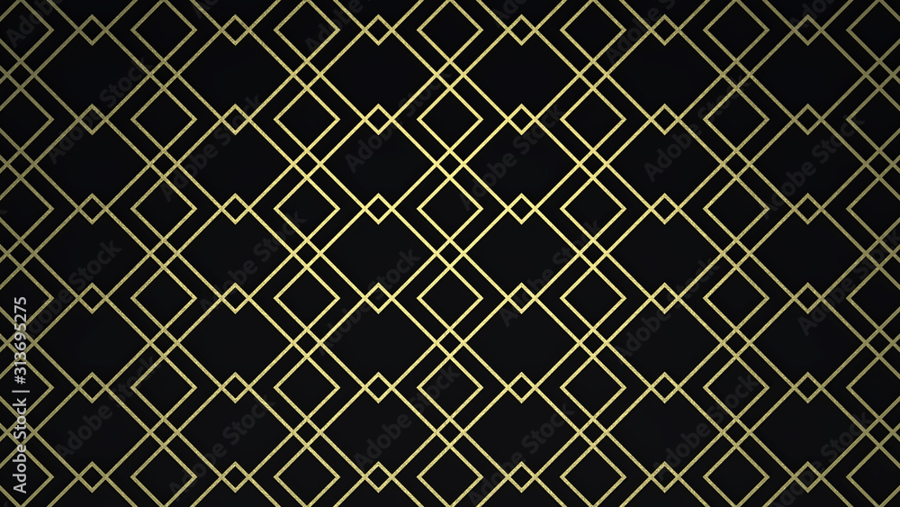 Schwarz Gold - Artdeco Quadrate Gitternetz - 3D - Illustration Textur Tapete Banner Webseite Hintergrund 4k - obrazy, fototapety, plakaty 