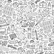 © AllNikArt - Healthcare and Medicine Vector Seamless pattern. Hand Drawn Doodle Drugs and Medical Products and Devices Background