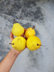 Natural organic pears,  autumn late yellow juicy fruit, seasonal healthy vegetarian food