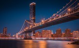 Fototapeta  - new york bridge night lighting lights buildings skyline brooklyn architecture downtown skyscraper