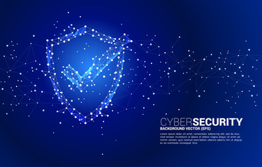 Poster - Protection shield with checked mark icon from dot connect line polygon network. concept of guard security and safety