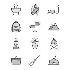 Wall Mural - 12 Icon Set Of camping For Personal And Commercial Use...