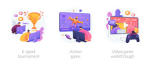 Cyber Sport Professional Competition. Internet And Computer Games Streaming. E-sport-tournament, Action Game, Video Game Walkthrough Metaphors. Vector Isolated Concept Metaphor Illustrations.