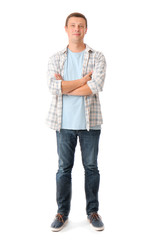 Portrait of handsome man on white background