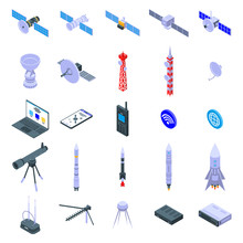 Satellite Icons Set. Isometric Set Of Satellite Vector Icons For Web Design Isolated On White Background