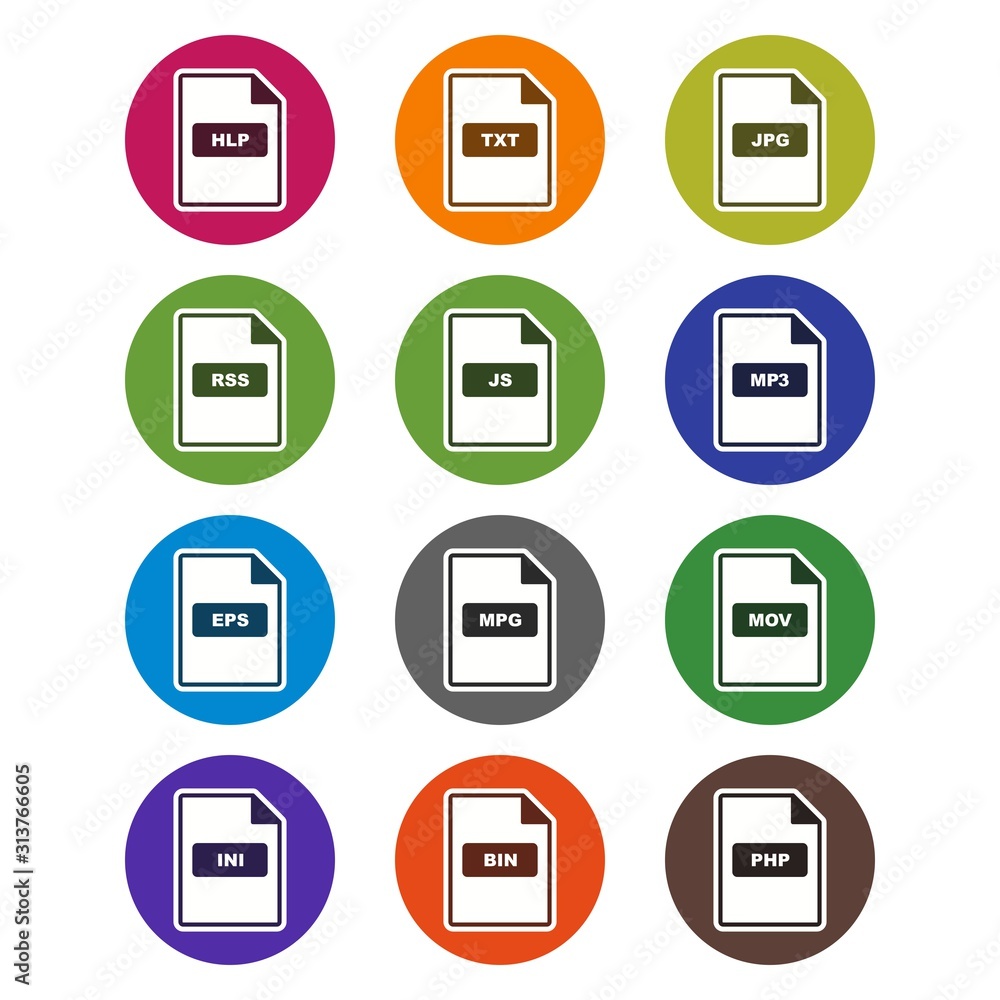 12 file formats Icons Sheet Isolated On White Background... Stock ...