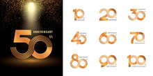 Set Of Anniversary Logotype Design, Celebrating Anniversary Logo Multiple Line Silver And Golden