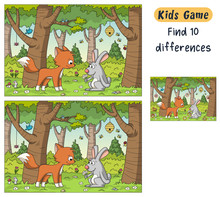Find 10 Differences. Funny Cartoon Game For Kids, With Solution. Vector Illustration With Separate Layers.