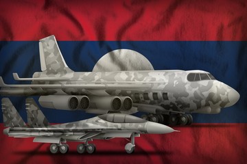 Lao People Democratic Republic air forces concept on the state flag background. 3d Illustration