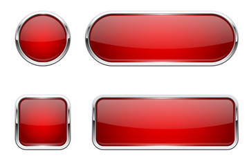 Wall Mural - web buttons. red shiny icons with chrome frame
