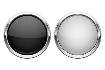 push buttons. glass round icons with chrome frame