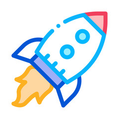 Sticker - Flying Rocket Spaceship Agile Element Vector Icon Thin Line. Agile Gear And Document, Sandglass And Package, Loud-speaker And Stop Watch Illustration