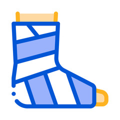 Poster - Leg Foot Gipsum Bandage Orthopedic Vector Icon Thin Line. Orthopedic And Trauma Rehabilitation, Belt And Walkers Concept Linear Pictogram. Medical Rehab Goods Illustration