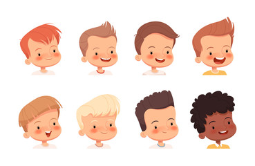 Children's portraits for avatars. Heads of boys