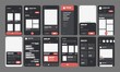 © dimakostrov - UI elements for mobile app concept. Use for social media, online store, hotel reservation. Wireframes screens. Flowchart.