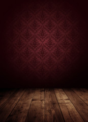 Wall Mural - dark interior room with baroque wallpaper.