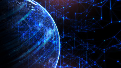 Wall Mural - global network for the exchange of data on the planet earth. blue black ground. digital abstract tec
