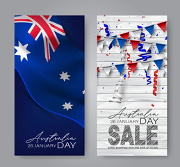 Wall Mural - happy australia day vertical banner set. national holiday background design. bunting flags and confe