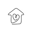 © Anastasiia - Heart inside the house, love and family symbol, Valentine's Day, greeting card, continuous line drawing, tattoo, print for clothes and logo design, isolated abstract vector illustration.