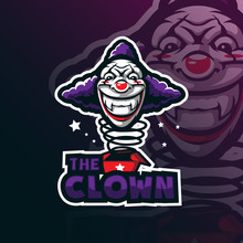 Clown Mascot Logo Design Vector With Modern Illustration Concept Style For Badge, Emblem And Tshirt Printing. Clown Head Illustration With Box.