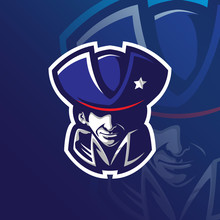 Patriot Mascot Logo Design Vector With Modern Illustration Concept Style For Badge, Emblem And Tshirt Printing. Patriot Head Illustration.