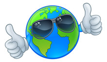 An Earth Globe World Cartoon Character Mascot Wearing Shades Or Sunglasses And Giving A Thumbs Up