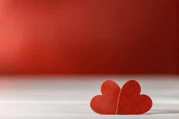 Hearts on red background