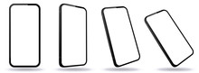 Mobile Phone Vector Illustrations From Different Angles And Perspectives With Frameless White Screen