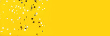 Golden And Silver Stars On Yellow Background. Flat Lay, Top View.