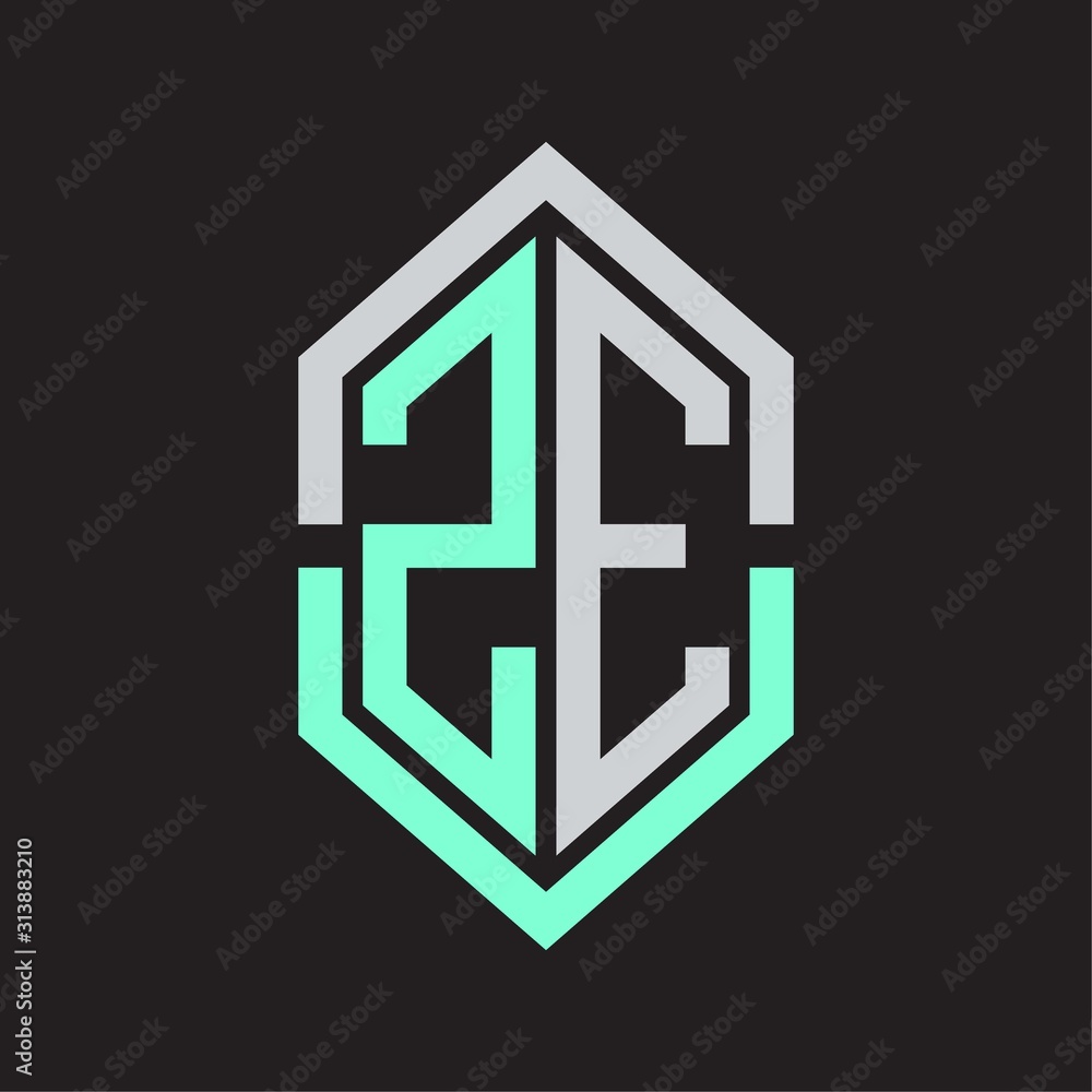 ZE Logo monogram with hexagon shape and outline slice style Stock ...