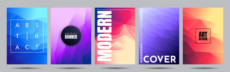 Wall Mural - Abstract vector geometric triangle background. Minimalistic color gradient lines. Set of vibrant wallpapers. UI design elements for banners, posters, invitations, cards, stories, covers, flyers