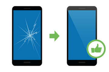 mobile phone repair service broken and repaired display vector illustration eps10