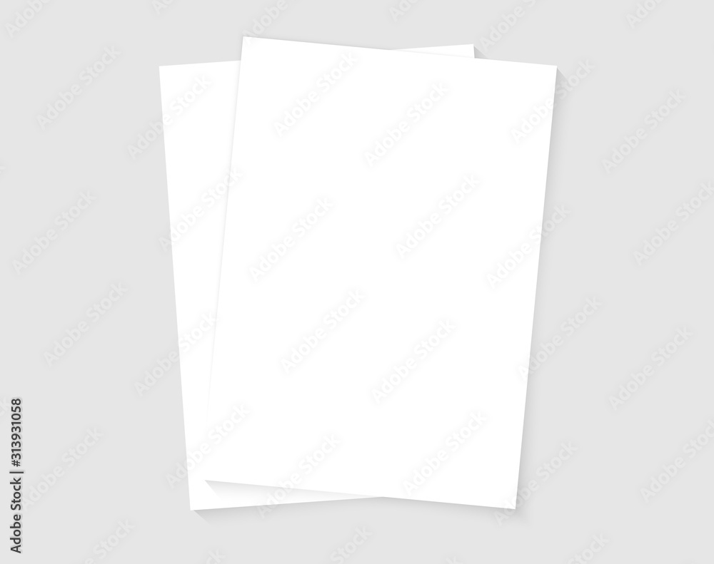 Paper A4 size sheets. A4 format papers. Mock up template for your design. Set of White blank paper A4 sheets with realistic shadows. - obrazy, fototapety, plakaty 