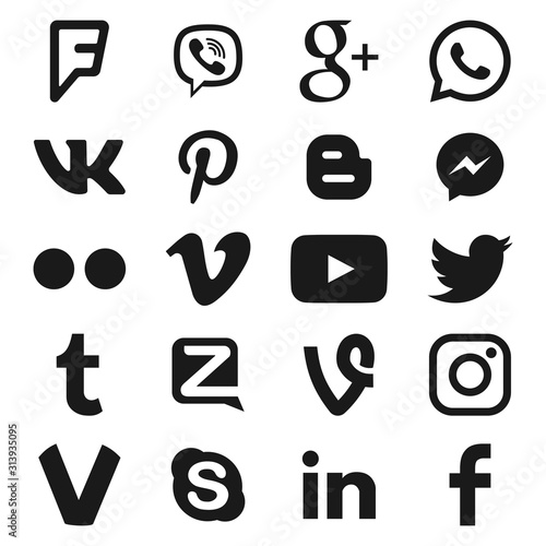 Voronezh Russia January 05 2020 Set Of Black Popular Social Media Icons Youtube Instagram Twitter Facebook Whatsapp Pinterest Snapchat Vimeo Google Skype Viber And Others Stock Vektorgrafik Adobe Stock