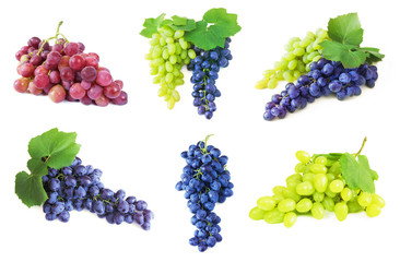 Wall Mural - Grapes branch set isolated on white background	