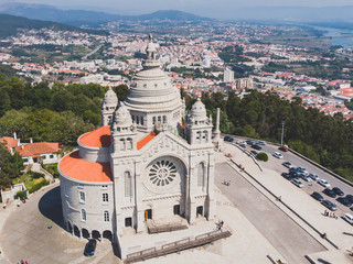 Wall Mural - Aerial view of Viana do Castelo, Norte Region, Portugal, with Basilica Santa Luzia Church, shot from drone