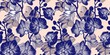 © Rina Ka - Fantasy tropical floral seamless pattern with hand-drawn flowers in trendy color 2020 phantom blue on light pink beige background. Perfect for fashion fabric, wallpaper prints of textile.