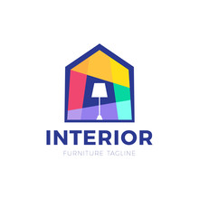 Bright Colorful Art House With Lamp Logo Vector, Creative Vector Logotype For Real Estate And Home Decor And Interior