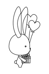 Poster - Cute rabbit cartoon with hearts balloons vector design